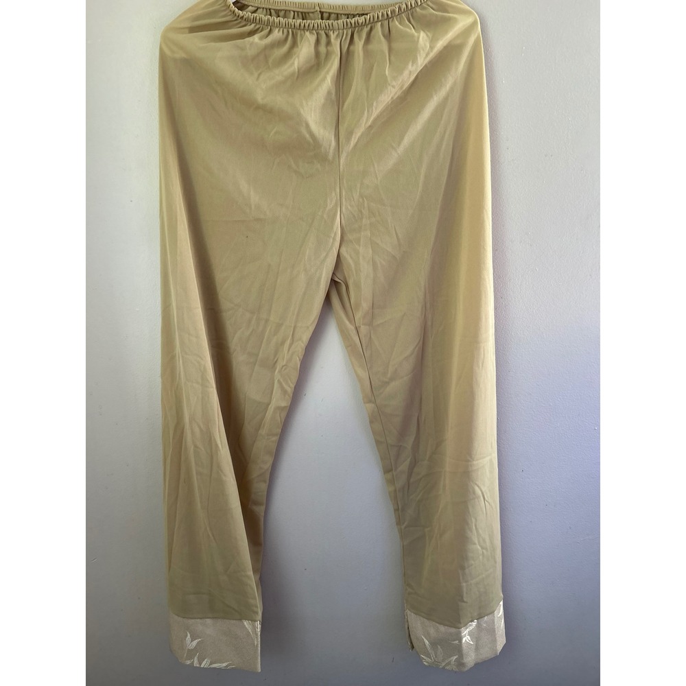 Petra Fashions Vintage Lounge Pants Tan Nylon with Decorative‎ Hem Cottagecore